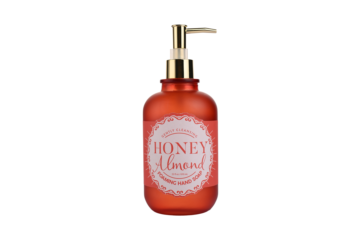 650mL Honey Almond Foaming Hand Soap - Gentle Cleansing Moisturizing Hand Wash in Elegant Glass Bottle 1