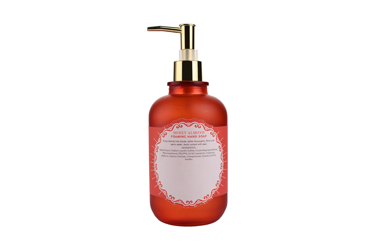 650mL Honey Almond Foaming Hand Soap - Gentle Cleansing Moisturizing Hand Wash in Elegant Glass Bottle 3