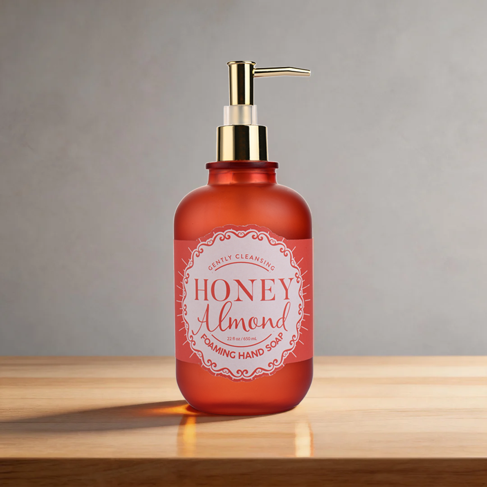 650mL Honey Almond Foaming Hand Soap - Gentle Cleansing Moisturizing Hand Wash in Elegant Glass Bottle 4