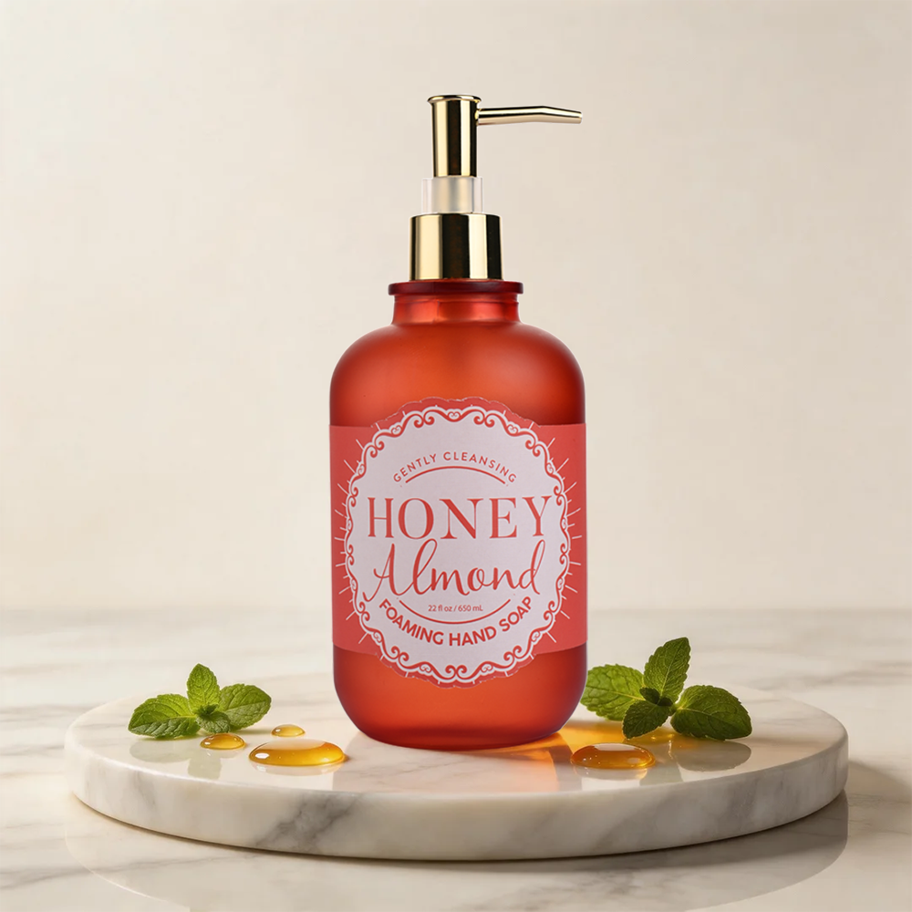 650mL Honey Almond Foaming Hand Soap - Gentle Cleansing Moisturizing Hand Wash in Elegant Glass Bottle 2