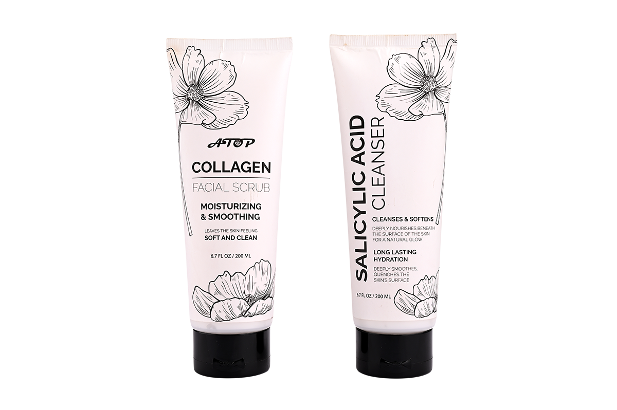 2-Piece Facial Skincare Set - Salicylic Acid Facial Cleanser & Collagen Facial Scrub for Deep Cleansing, Exfoliation & Hydration 1
