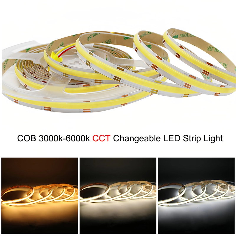 Bande lumineuse LED COB CCT, 24V, double couleur, 3000K + 6000K, éclairage intérieur découpable, vente en gros d'usine 1