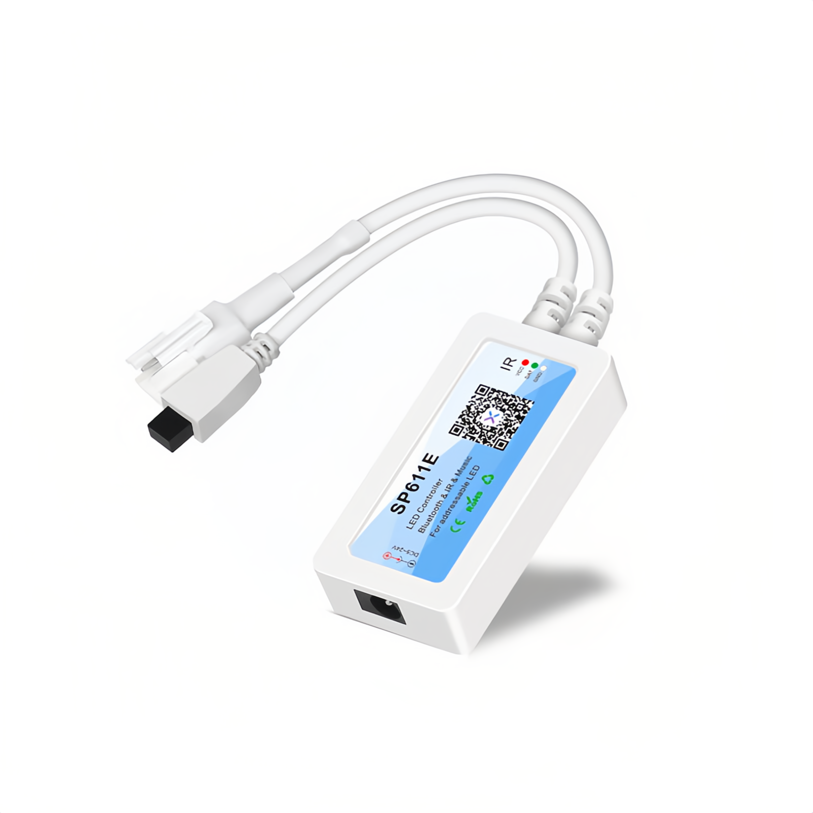 GO-RGBIC-SP611E-BT LED RGBIC Bluetooth controller, DC5-24V, 142 modes + 18 music modes, 600 IC points supported, APP & IR remote, 38-key design, compatible with WS2812B, SK6812.