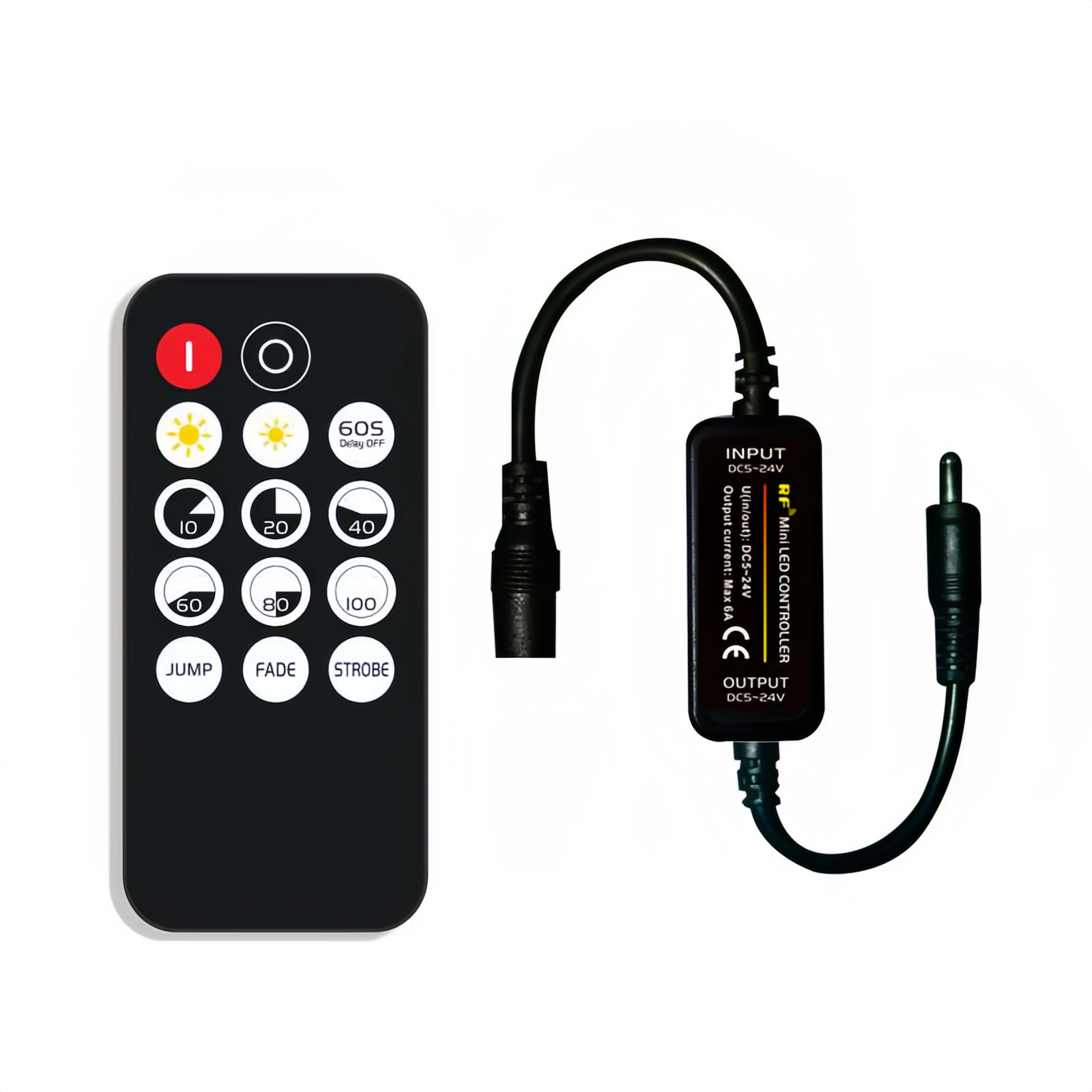GO-RF14K-DC Светодиодный одноцветный RF-дистанционный контроллер с 14-ключами кнопок, вход DC 5-24V, MAX 6A Выход, подходящий для одноцветных светодиодных ламп с одноцветными светодиодными стриптизмами, 20-метровое расстояние управления, компактная конструкция для легкой установки