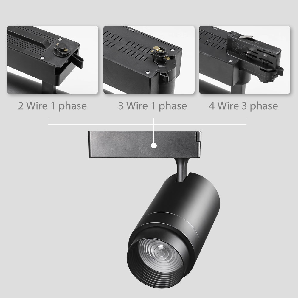Projecteur d'intérieur à tête mobile réglable en aluminium noir, éclairage sur Rail LED zoomable de 20w pour salle d'exposition de projets 5