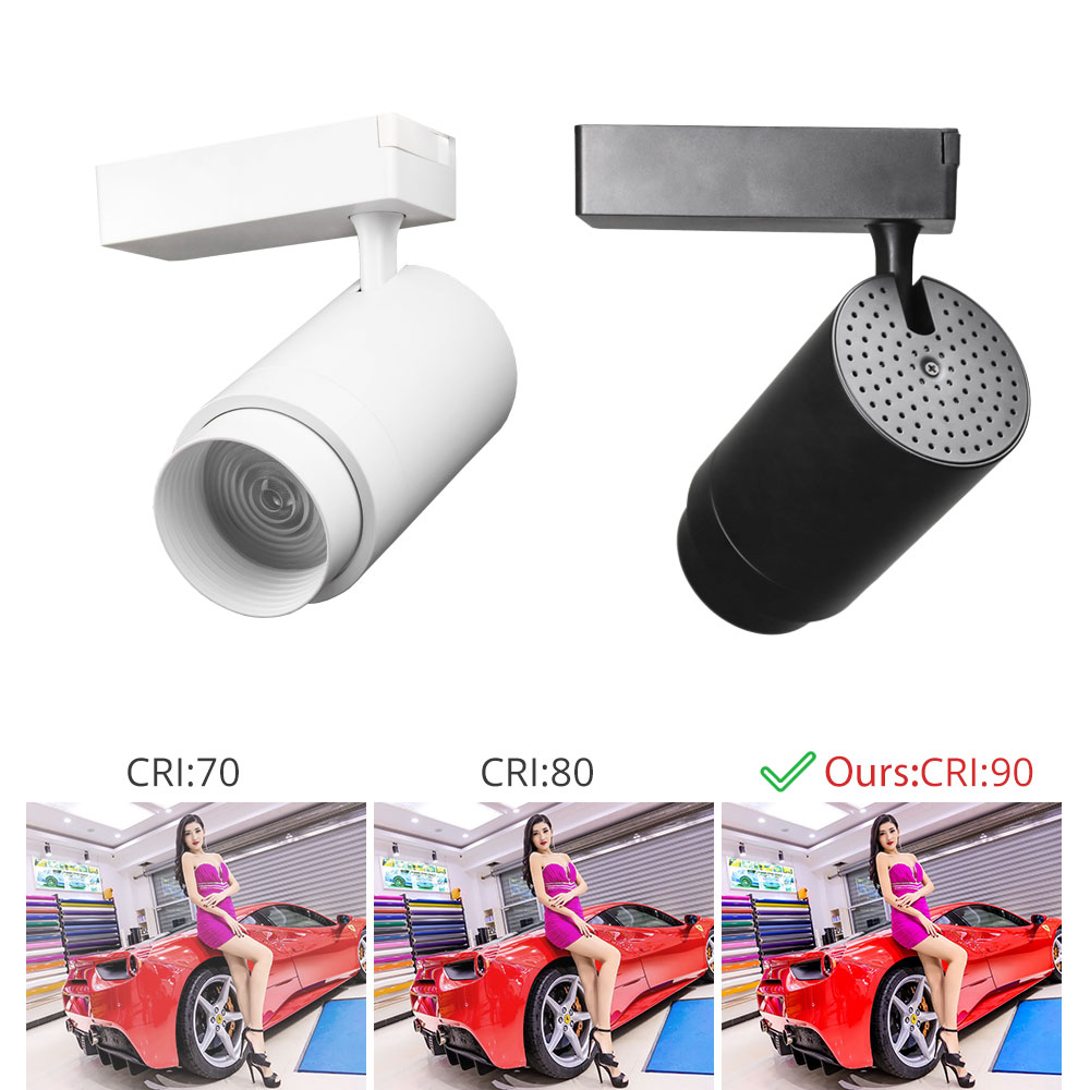 Projecteur d'intérieur à tête mobile réglable en aluminium noir, éclairage sur Rail LED zoomable de 20w pour salle d'exposition de projets 3