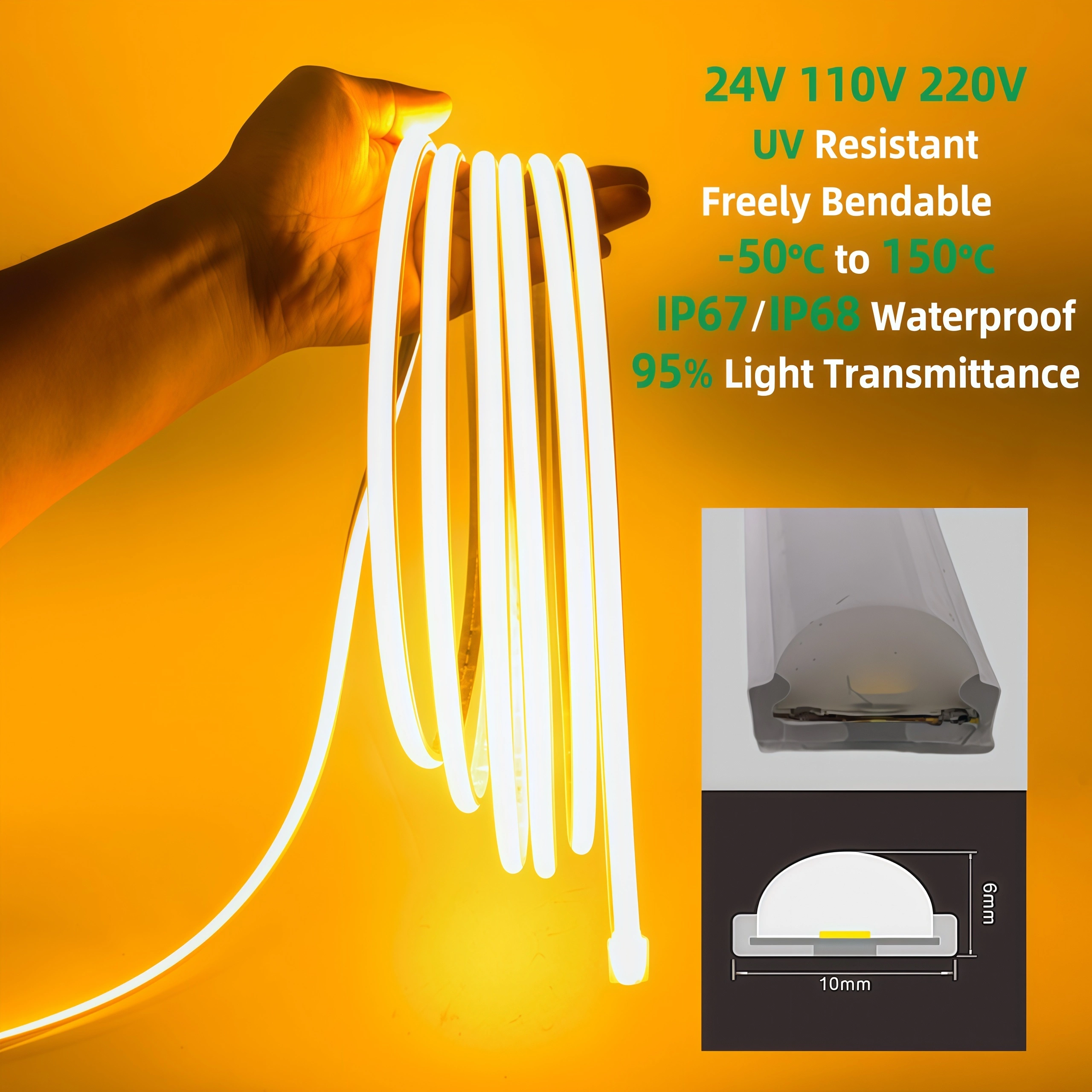 شريط إضاءة LED مرن قابل للقطع من السيليكون عالي الجودة IP68 مقاوم للماء 24 فولت 110 فولت 220 فولت 1