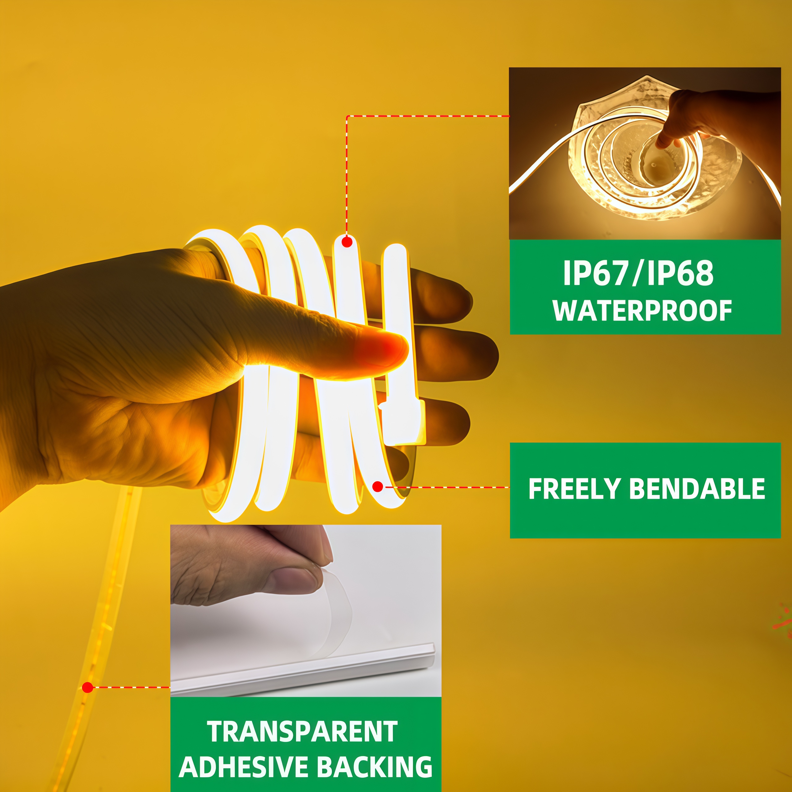 Tira LED de silicona resistente al agua IP68 de alta durabilidad para uso en interiores y exteriores 3
