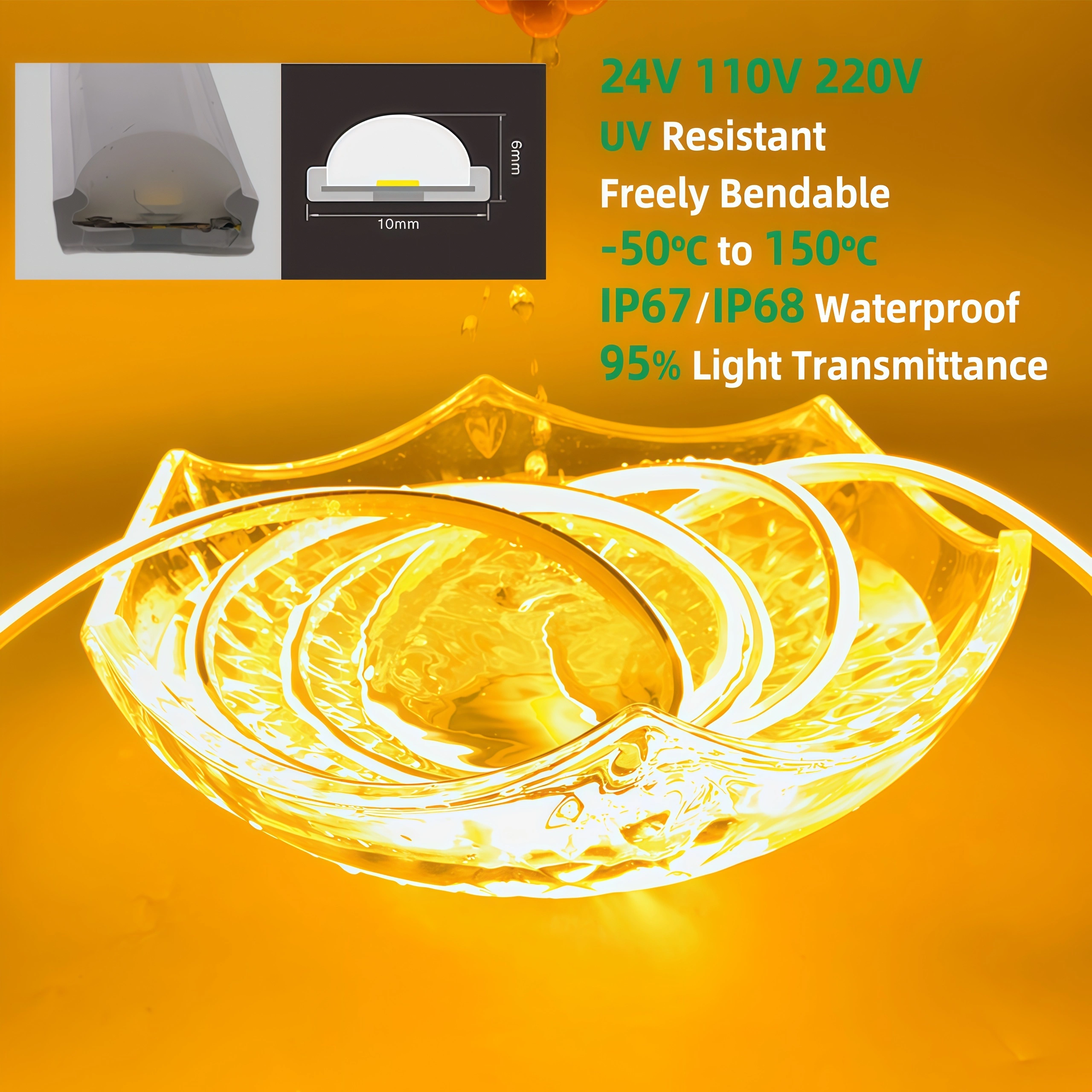 شريط LED من السيليكون عالي المتانة ومقاوم للماء IP68 للاستخدام الداخلي والخارجي 1