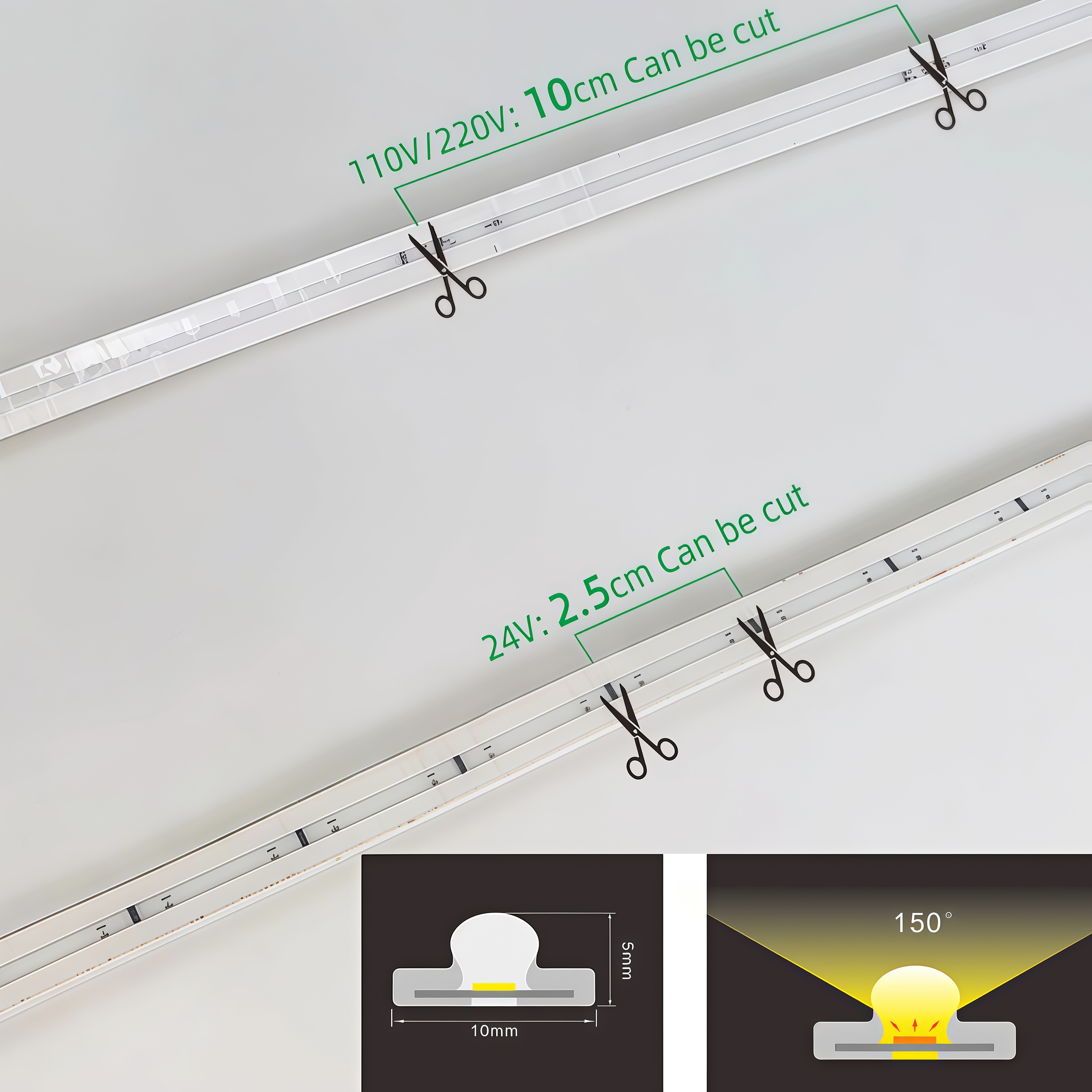 Tira de luces LED de silicona de alta transmitancia, 110 V, 220 V, 24 V, IP68, resistente al agua, 30 m, sin caída de tensión. 5