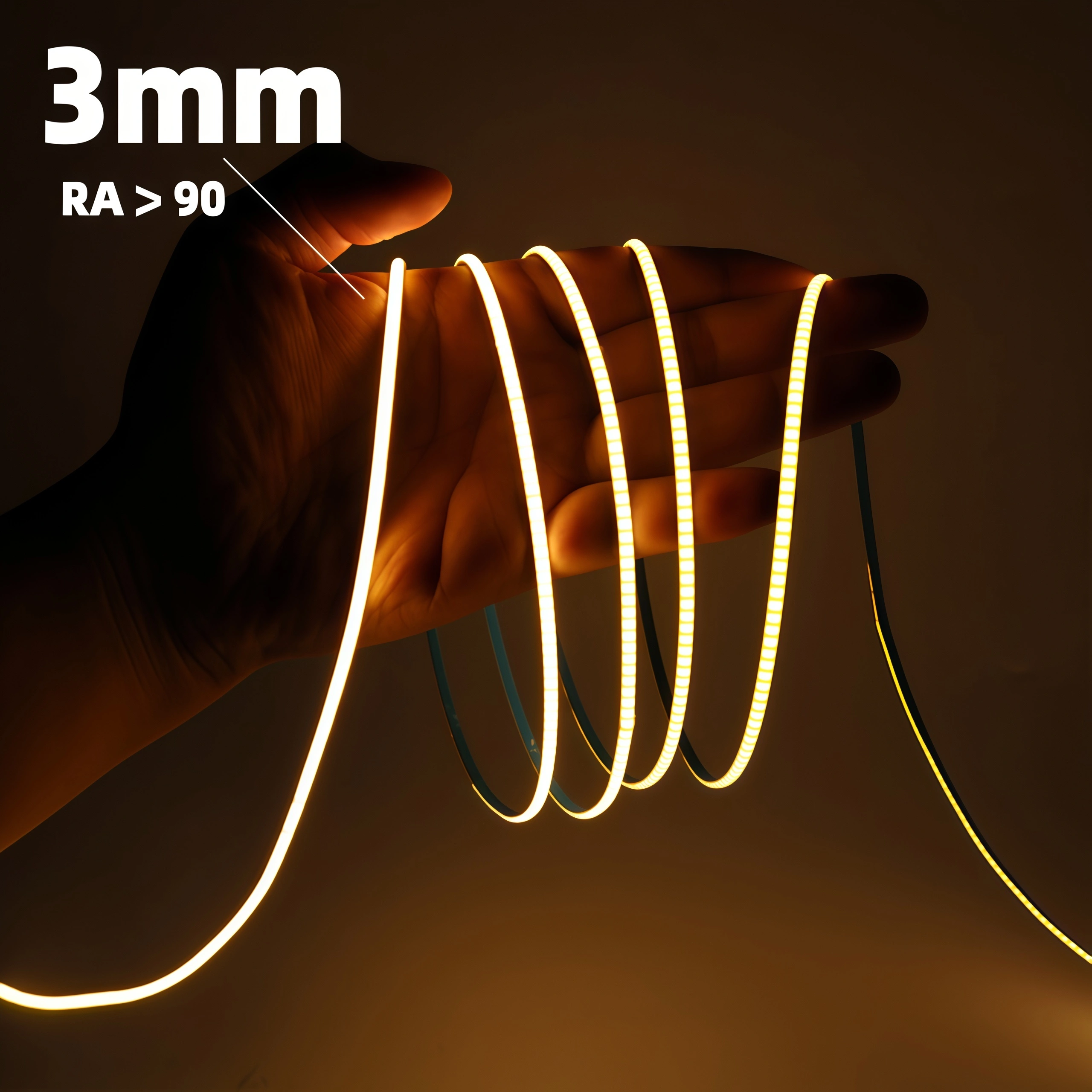 400 LEDs/m COB 3mm IP20 LED Strip Light, 12V/24V, 3000K/4000K/6000K, Ultra-Narrow, High Brightness, Energy-Saving, Smart Control, 5m Roll