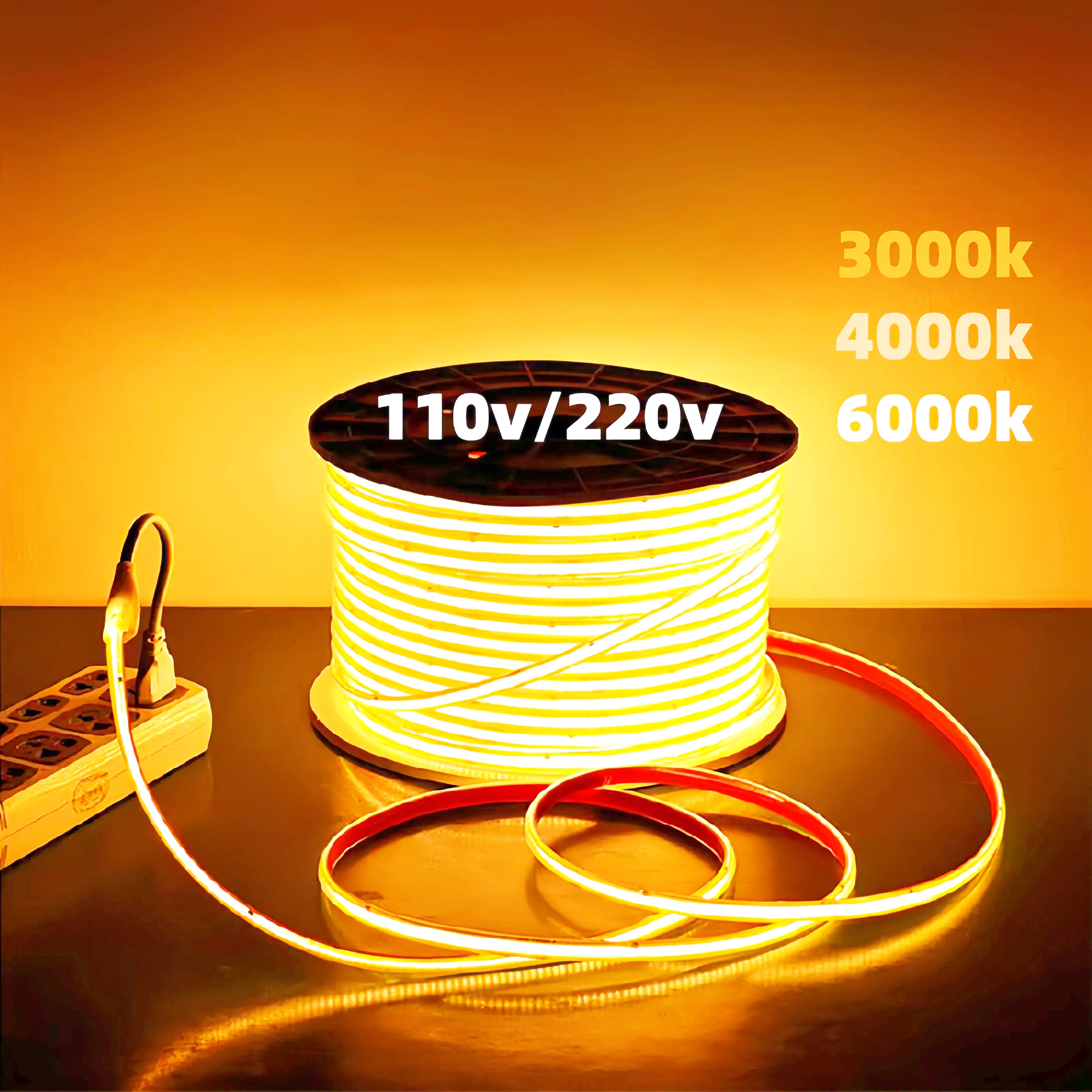 شريط LED بدون سائق مع 296 LEDs/M ، ومدخلات عالية الجهد (110 فولت/220 فولت) ، وتصنيف IP65 مقاوم للماء. السطوع العالي والتركيب السهل لكل من الاستخدام الداخلي والخارجي