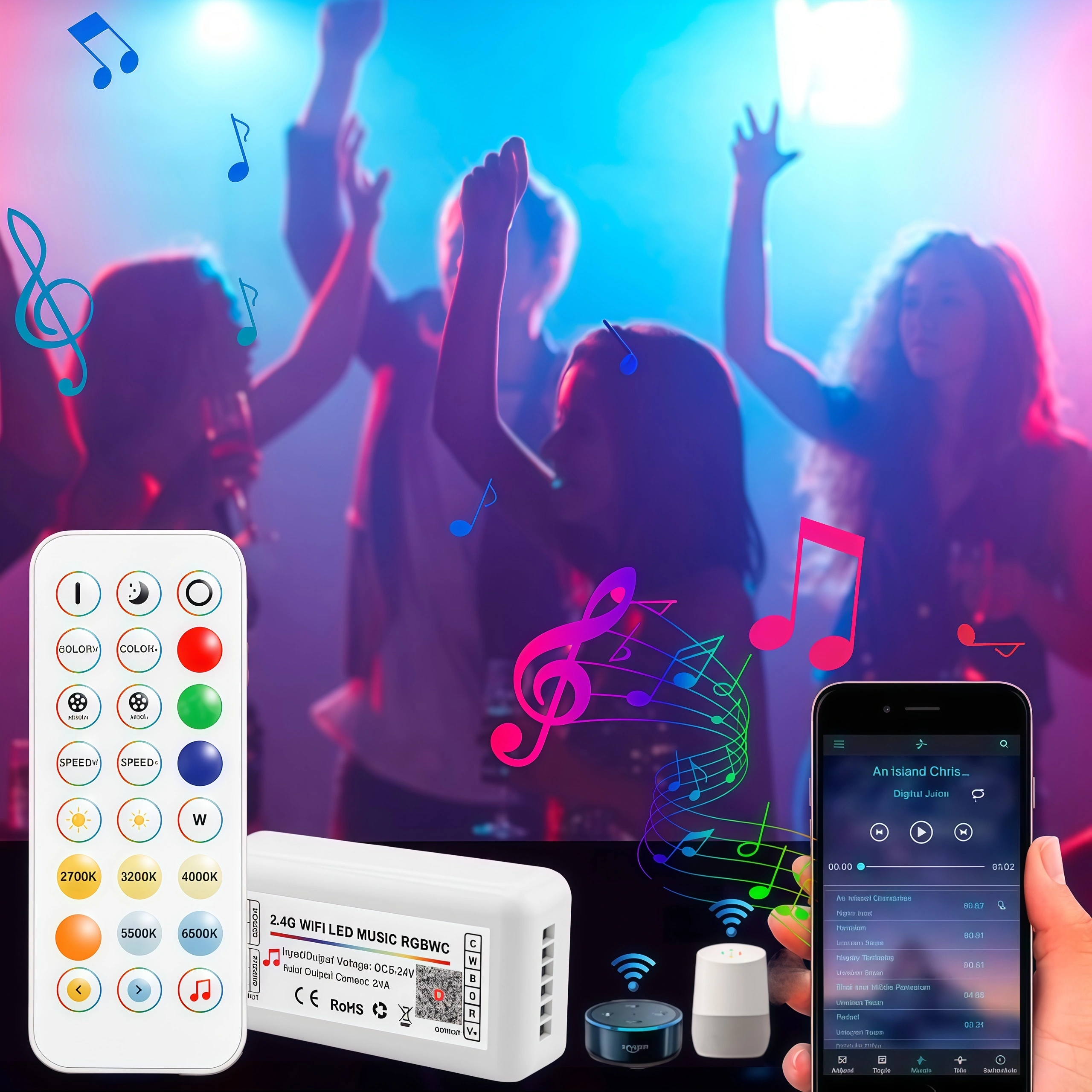 Controlador LED RGB/RGBW/RGBCW para casa inteligente: WiFi, música y RF24 teclas, Matter-Ready 1