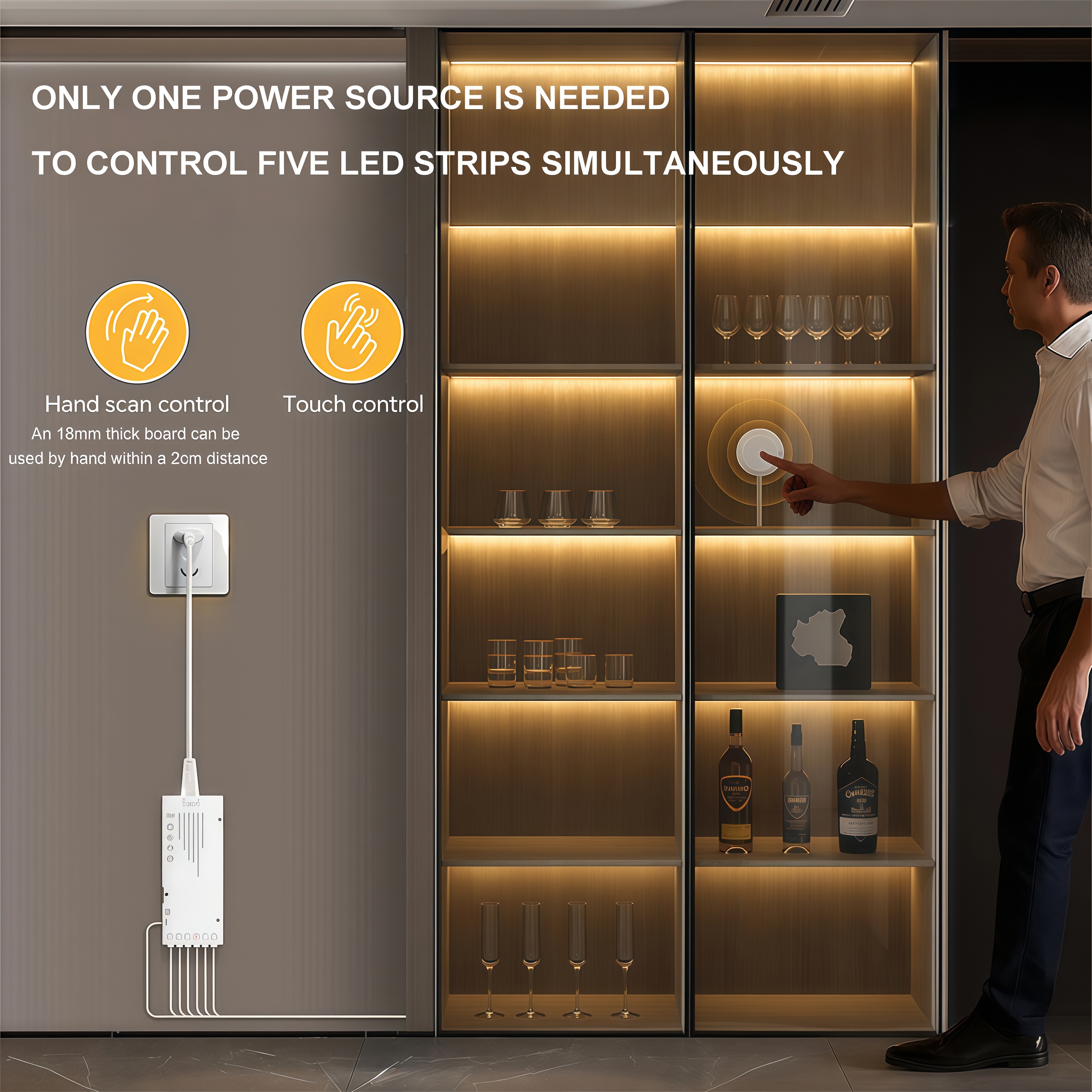 Kit de tira de luces LED de neón inteligente con atenuación táctil y sensor de movimiento manual 5