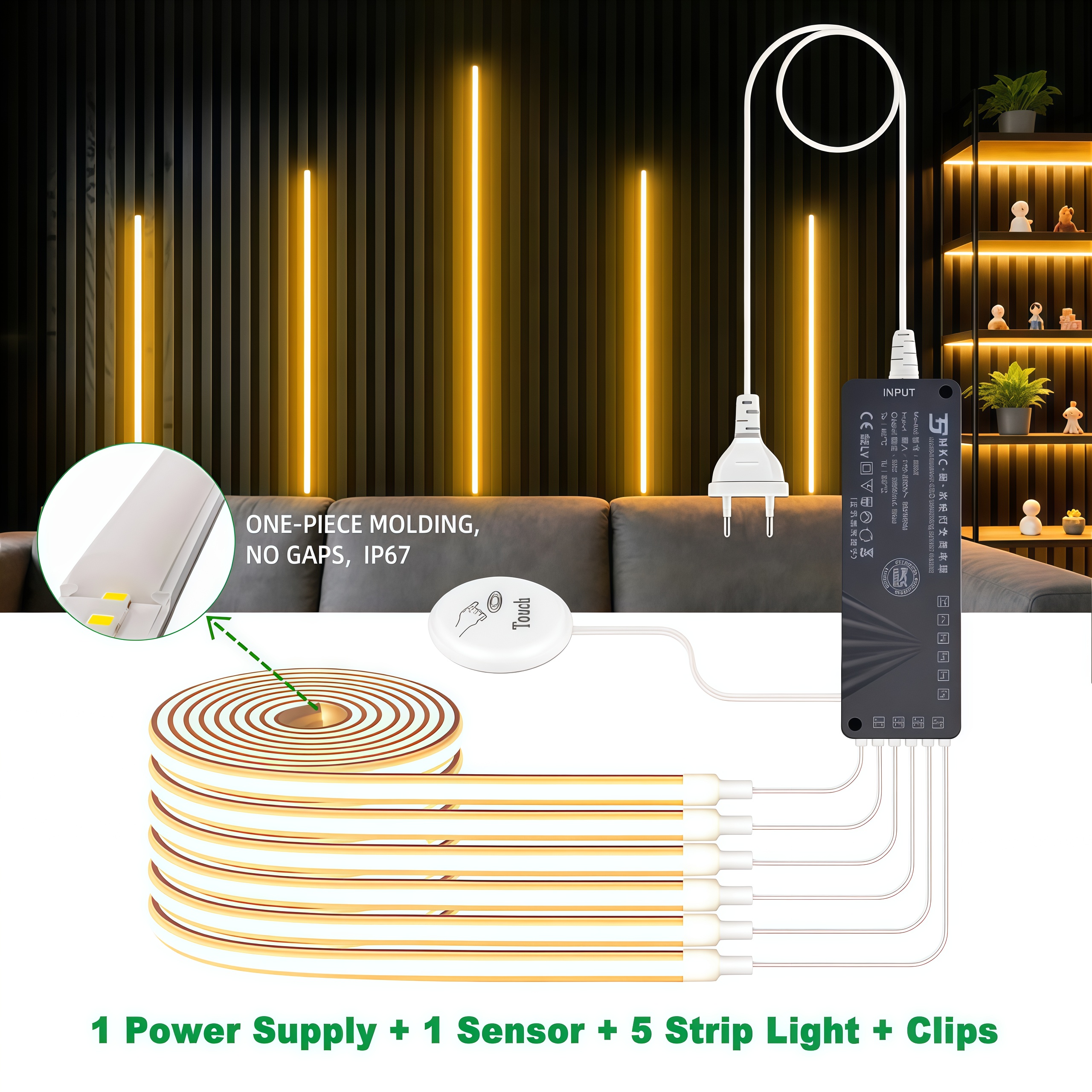 Kit de tiras de neón LED flexibles con control táctil y de escaneo manual 1