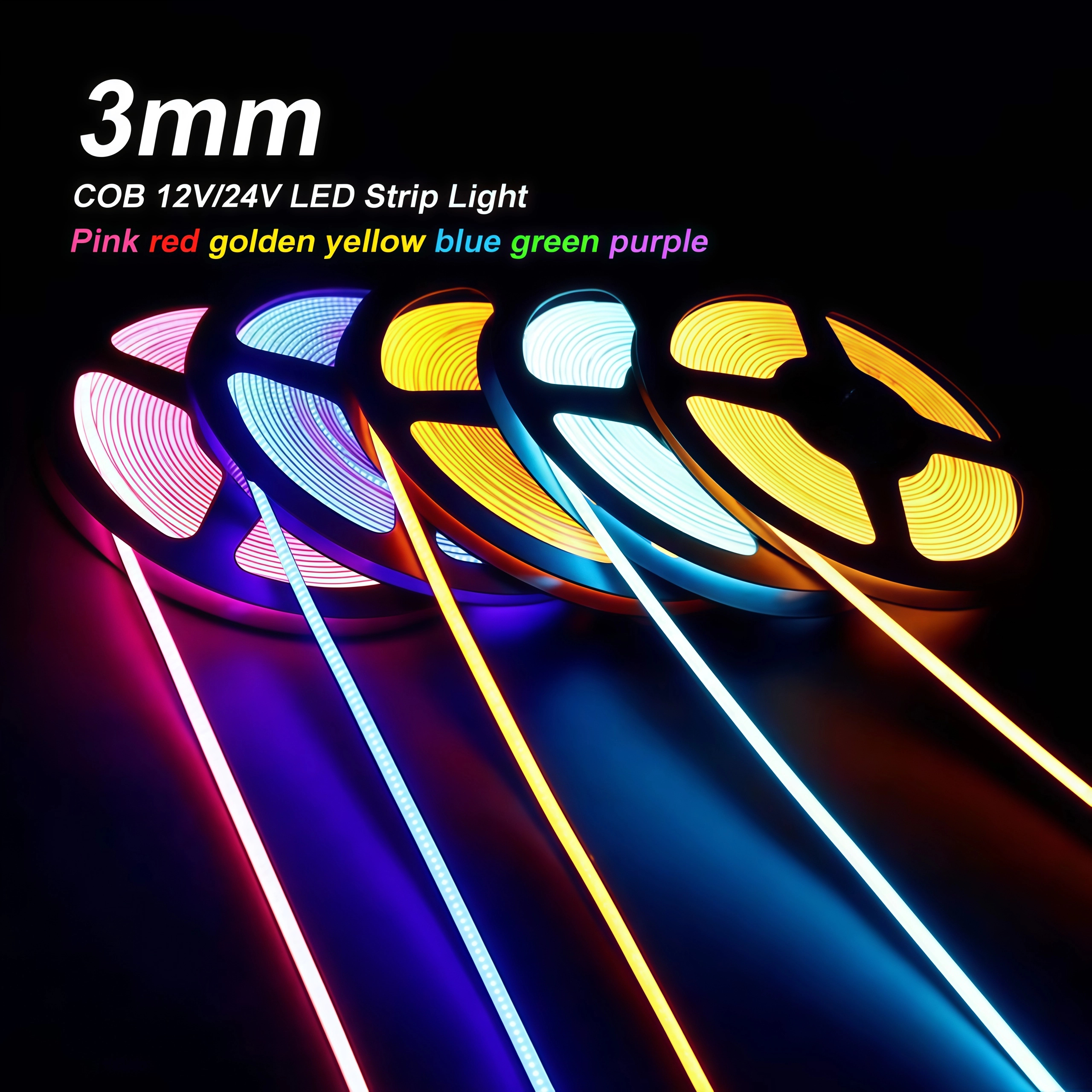 Factory 3mm Width 12V Cob Led Light Strip 24V Customize Color Flexible Smart Cob Led Strip 1