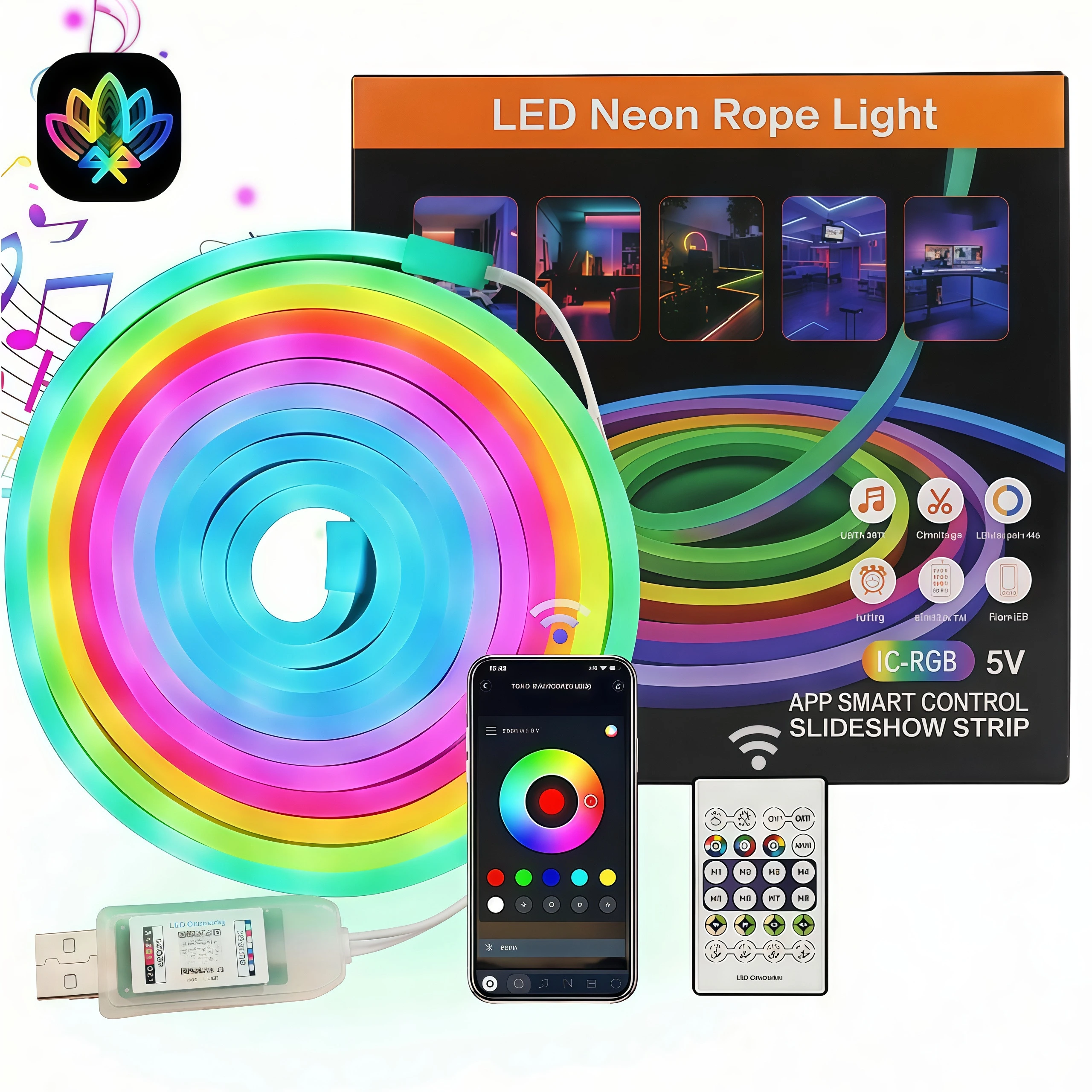 RGBIC LED Strip Kit with Flowing Colors App Control USB Powered for TV Bedroom Gaming 1