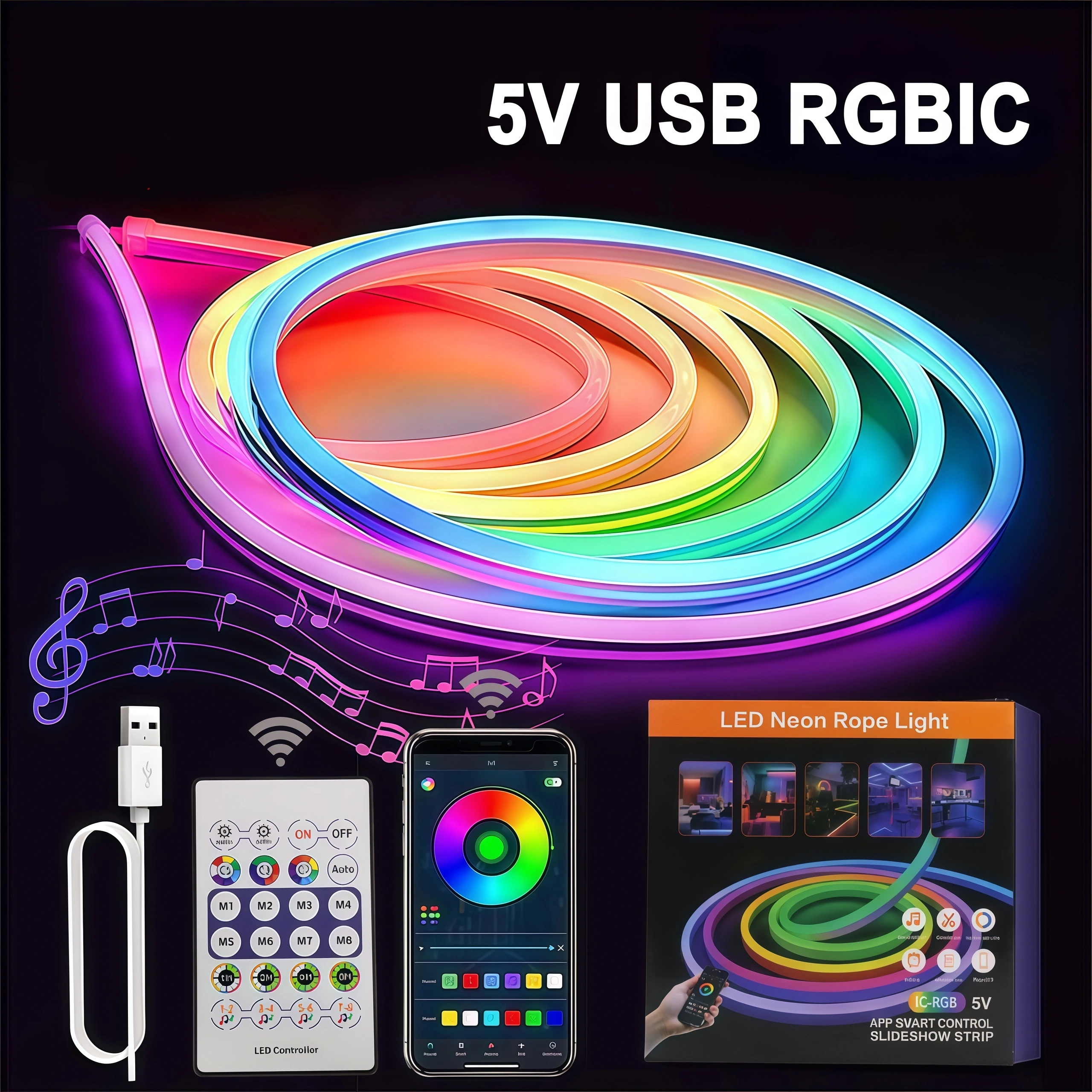 RGBIC LED Strip Light Kit 3m 5m with Flowing Effects Music Sync and Timer Function 1