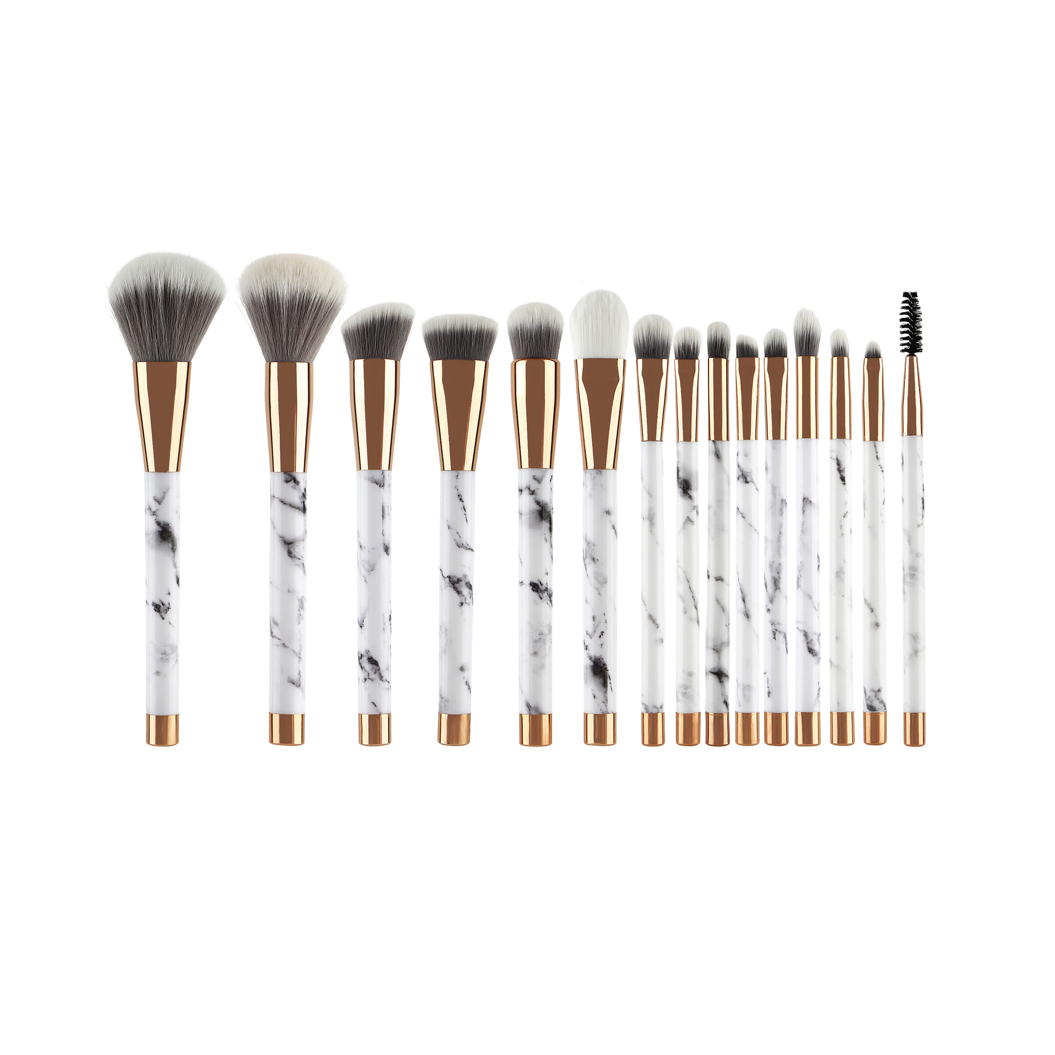 Set di pennelli cosmetici in marmo da 15 pezzi con kit per il trucco degli occhi con fard in polvere soffice e angolato 1