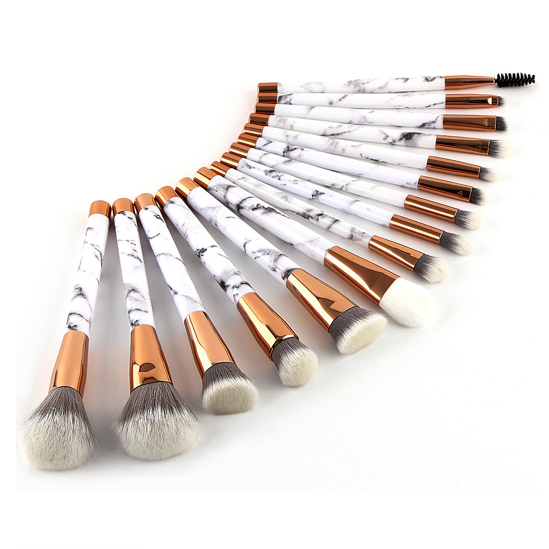 Set di pennelli cosmetici in marmo da 15 pezzi con kit per il trucco degli occhi con fard in polvere soffice e angolato 3