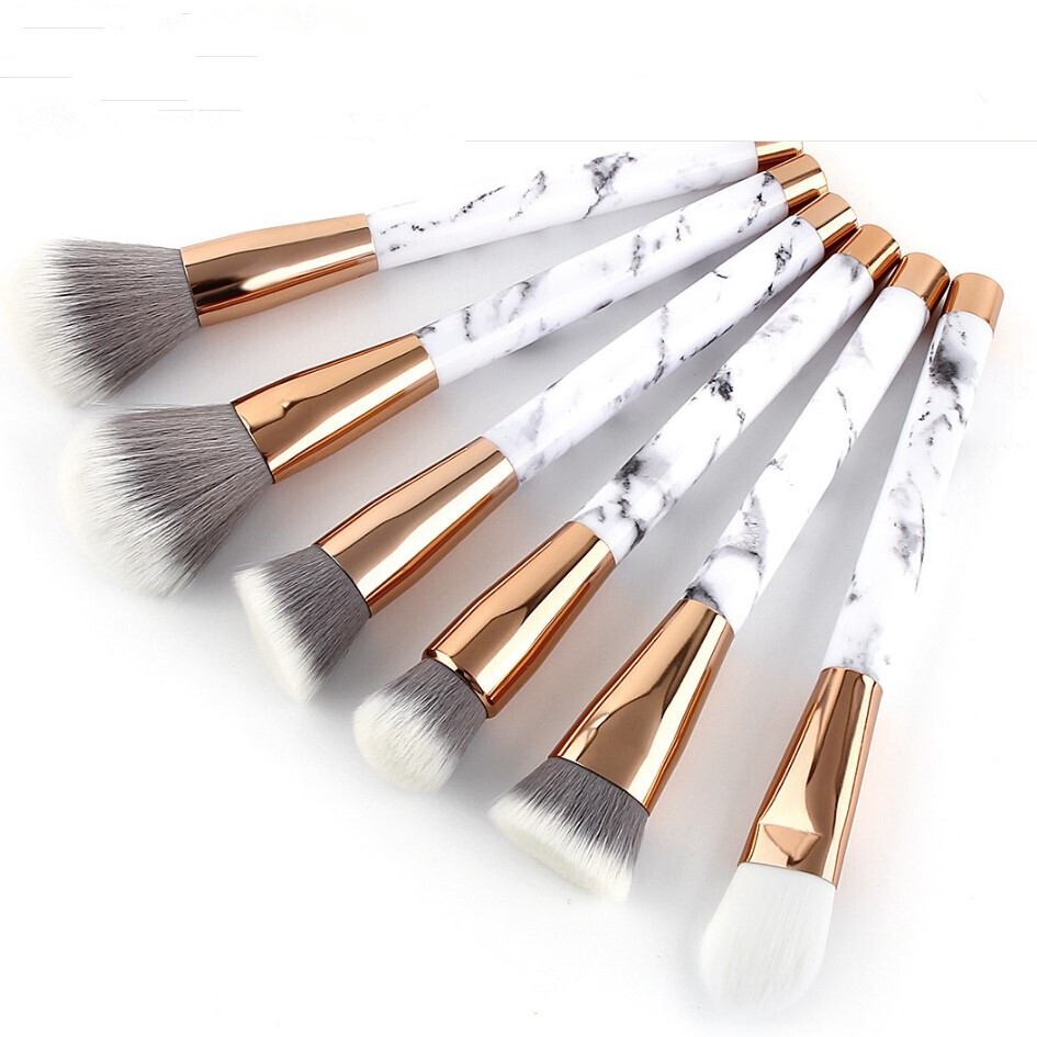 Set di pennelli cosmetici in marmo da 15 pezzi con kit per il trucco degli occhi con fard in polvere soffice e angolato 6