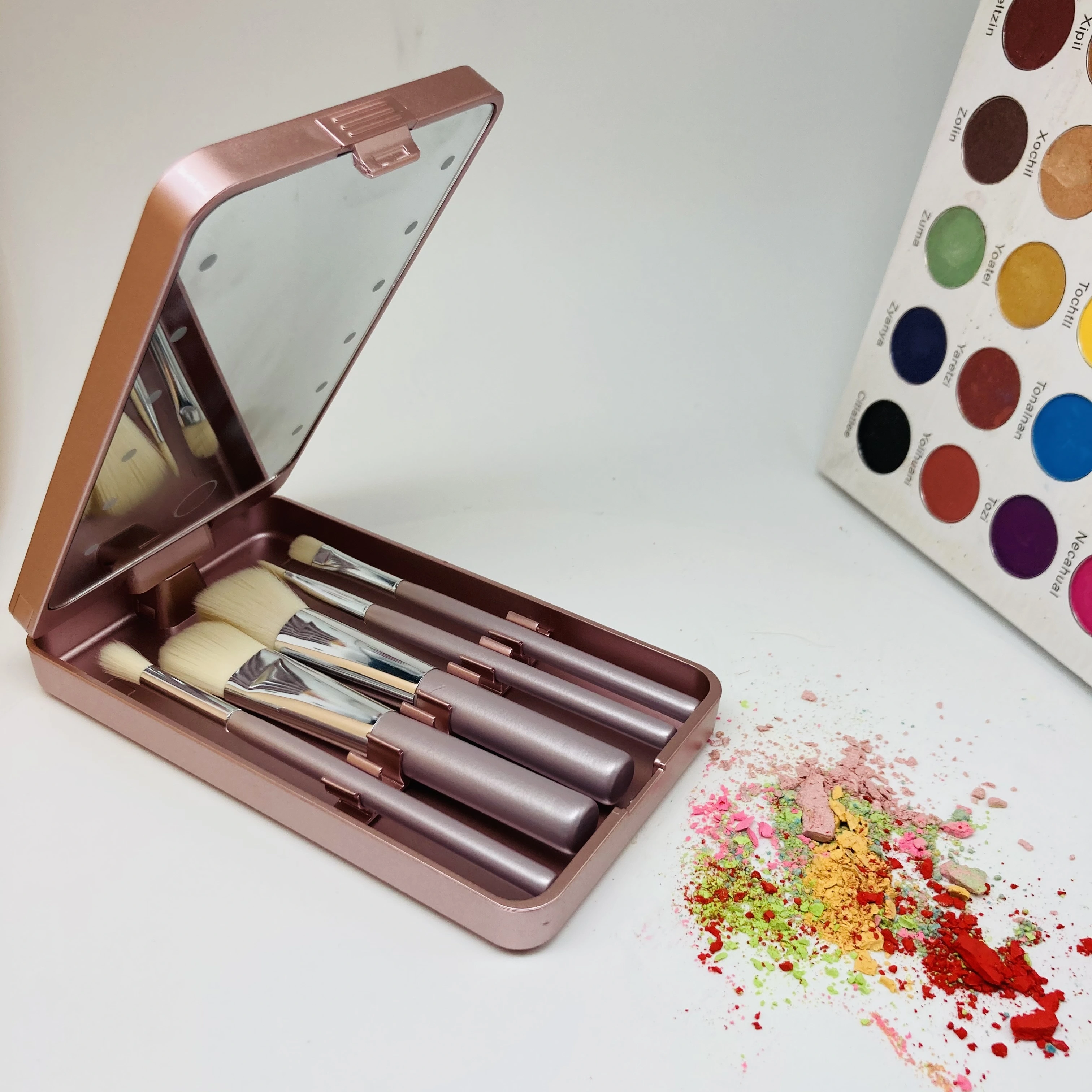 Mini makeup brush set wholesale custom logo rose gold makeup brush travel set 1