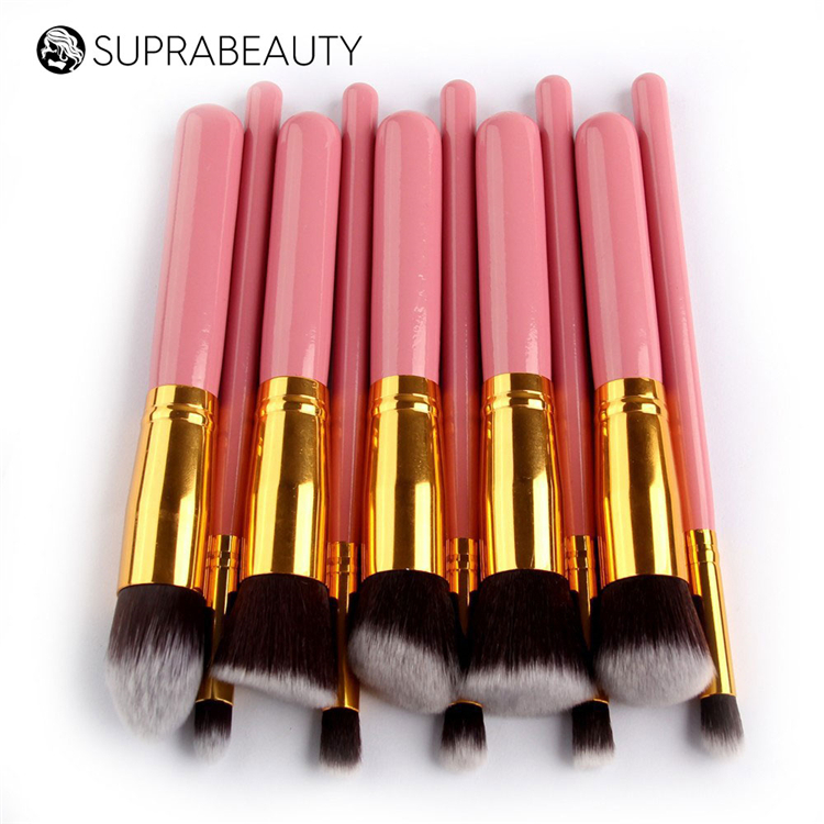 10pcs brown vegan foundation brush set makeup brush with bag 1
