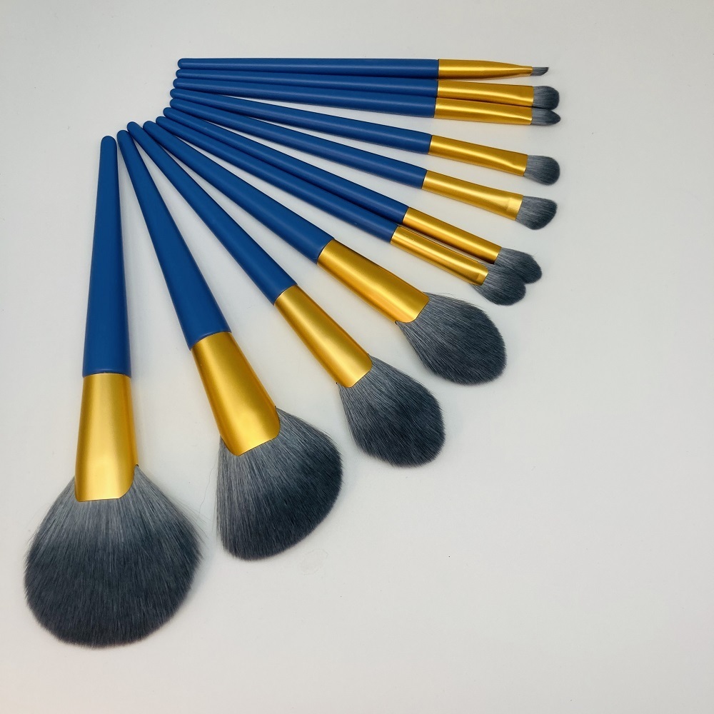 Sistema de cepillo suave del maquillaje del maquillaje del oro color de rosa del cepillo del maquillaje del cepillo de la fan de la cara del pelo sintético 2