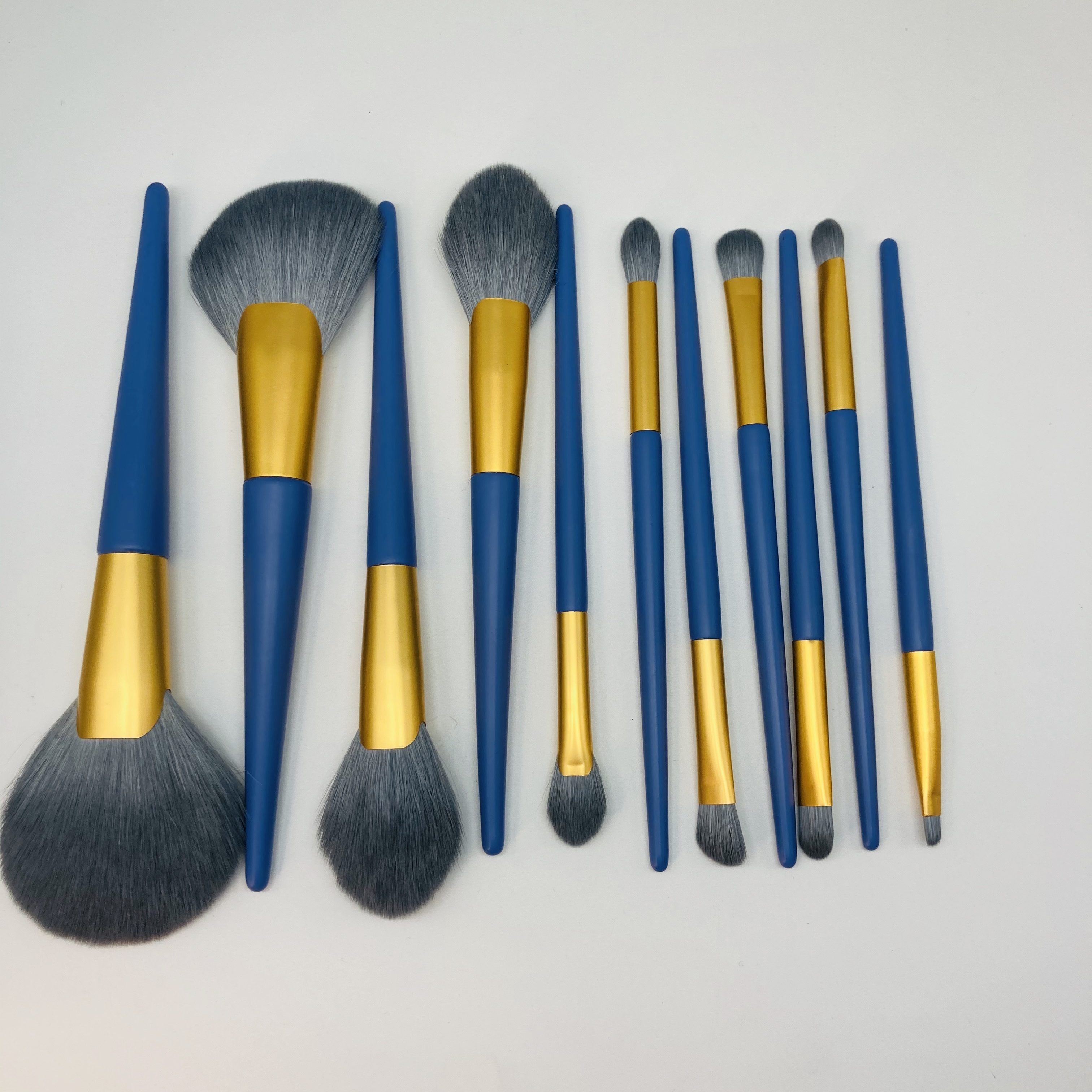 Sistema de cepillo suave del maquillaje del maquillaje del oro color de rosa del cepillo del maquillaje del cepillo de la fan de la cara del pelo sintético 1