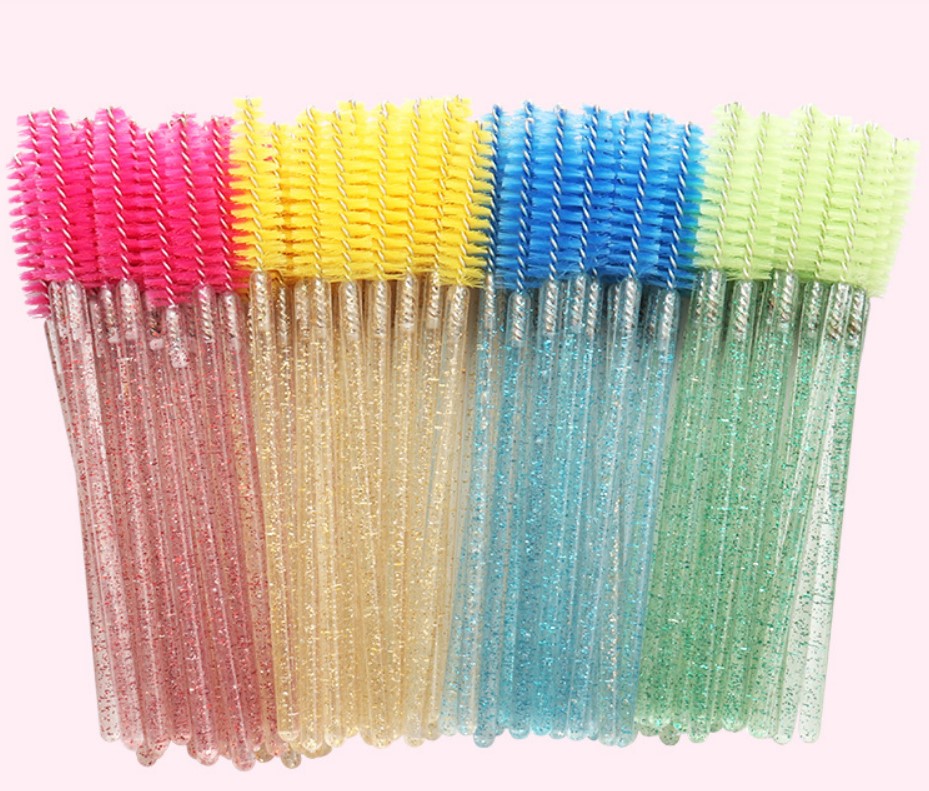 Low MOQ glitter plastic handle mascara cleaning disposable eyelash brush 5