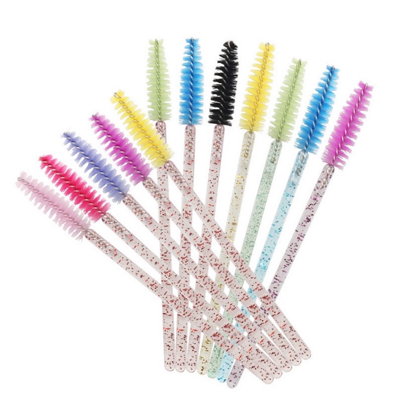 Low MOQ glitter plastic handle mascara cleaning disposable eyelash brush 6
