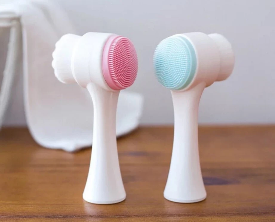 2 in 1 Portable Size 3DFace Cleaning Massage ToolFace Cleansing Silicone Double Sides Facial Brush 1