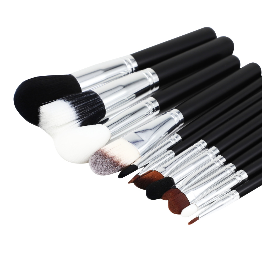 Suprabeauty brand customized color 12pcs natural hair foundation powder eye brow brushes tool custom logo Makeup Brush kit 4