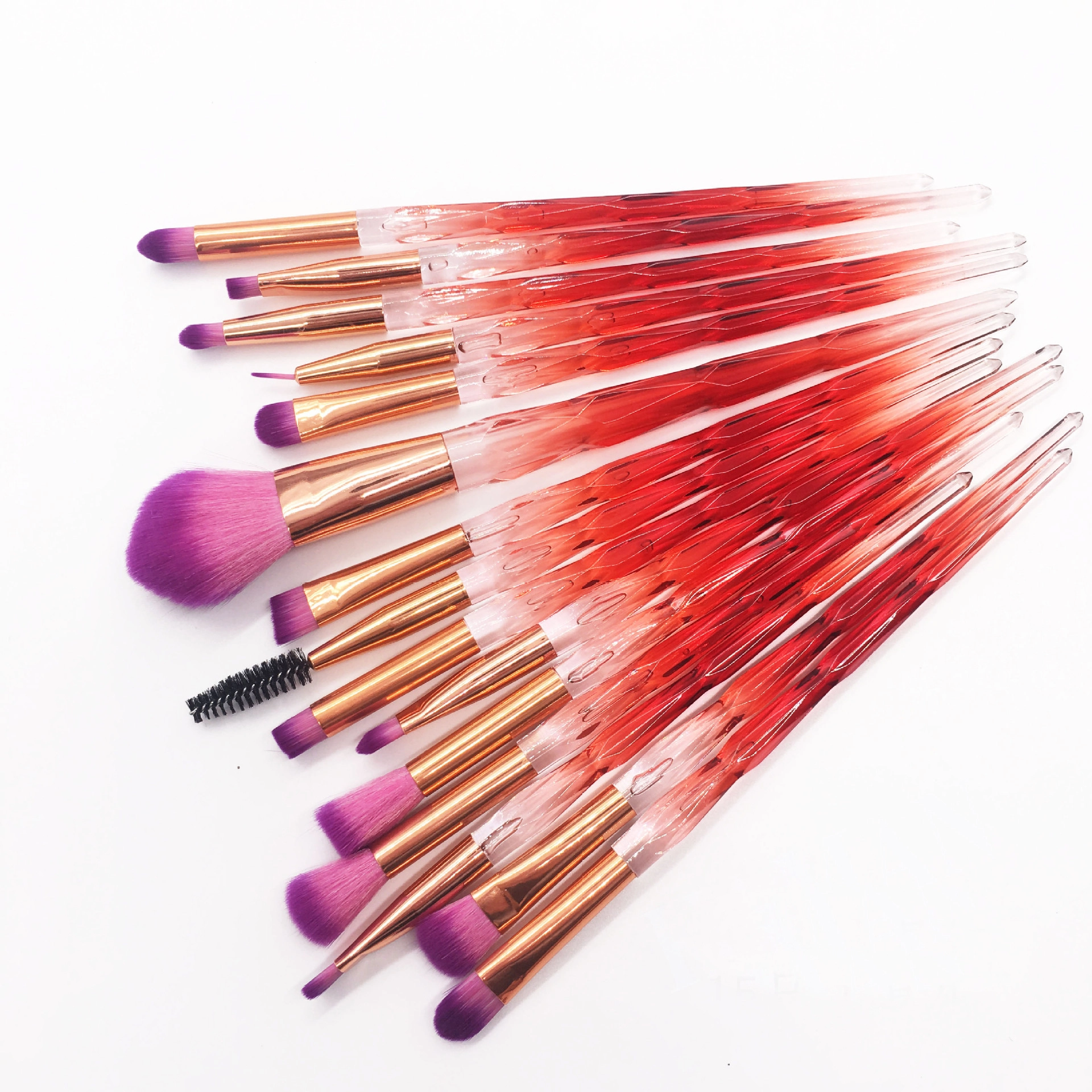 15pcs red glitter blush custom logo dense diamond crystal handle makeup brush 1