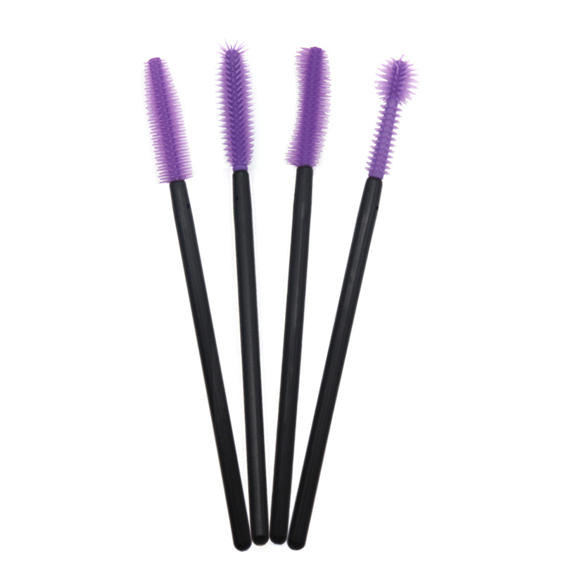 Hot sale 10CM length purple color plastic handle makeup silicone mascara brush 3