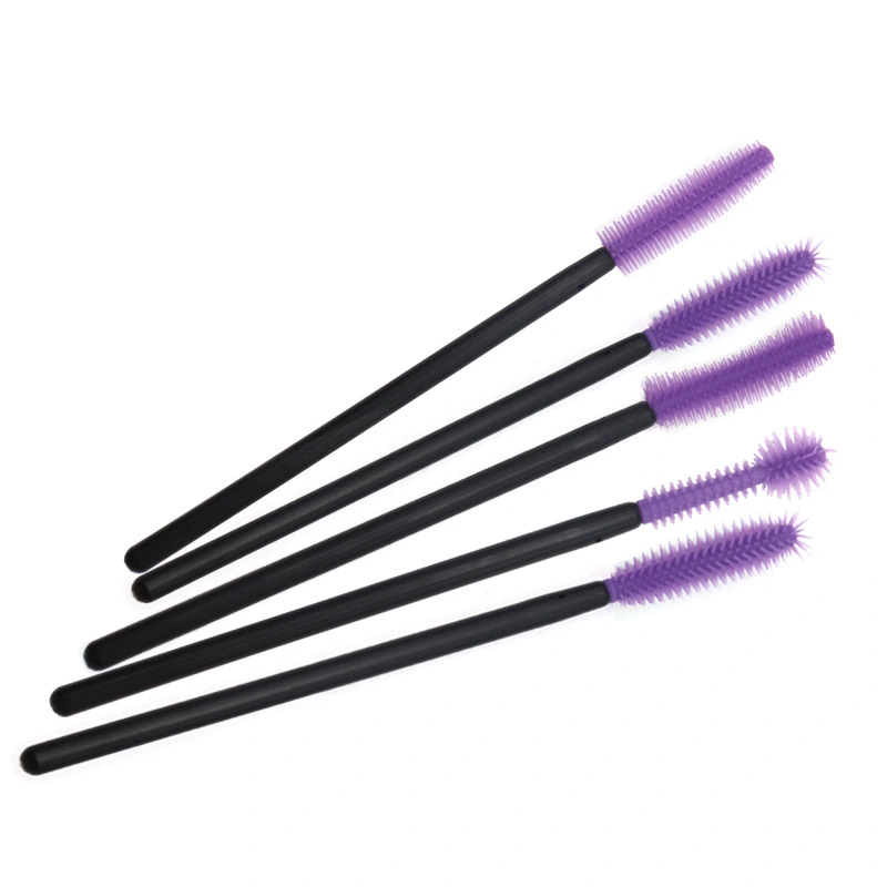 Hot sale 10CM length purple color plastic handle makeup silicone mascara brush 1