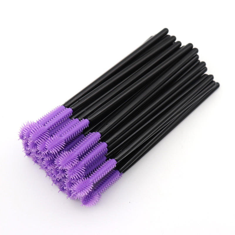 Hot sale 10CM length purple color plastic handle makeup silicone mascara brush 2
