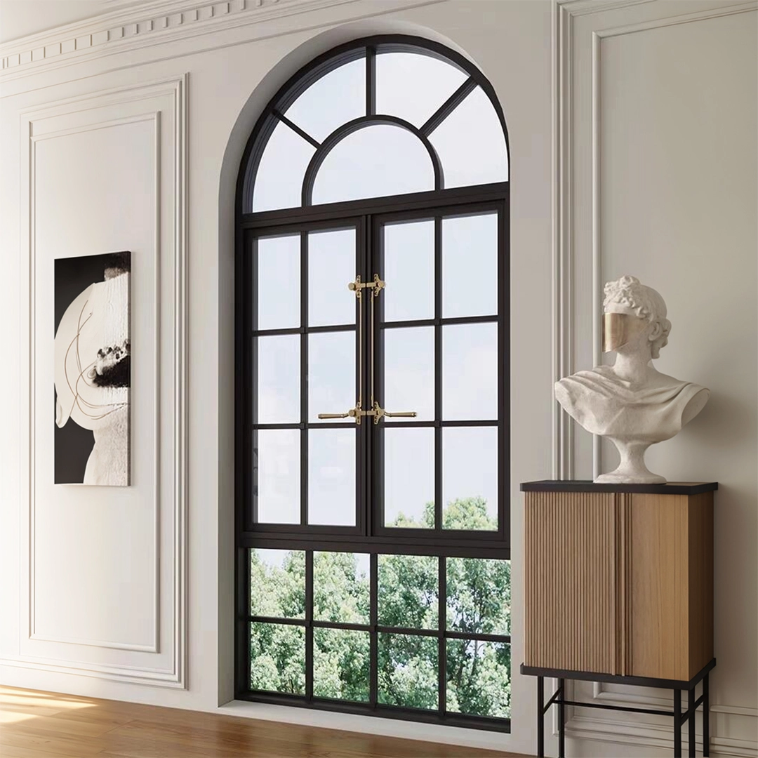 Aluminum Modern French style black casement window 1