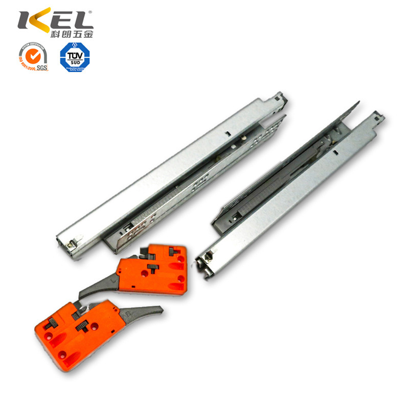 Sorprendente y resistente plástico telescópico Triple pliegue extensión completa rodamiento de bolas Undermount Cierre Suave riel deslizante de cajón oculto 1