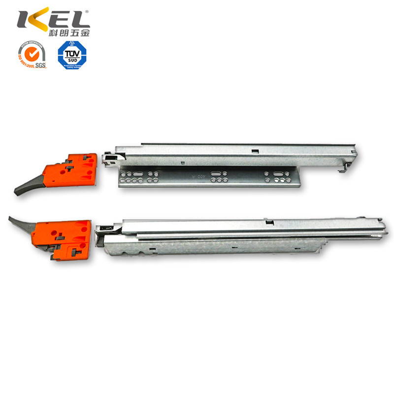 Sorprendente y resistente plástico telescópico Triple pliegue extensión completa rodamiento de bolas Undermount Cierre Suave riel deslizante de cajón oculto 3