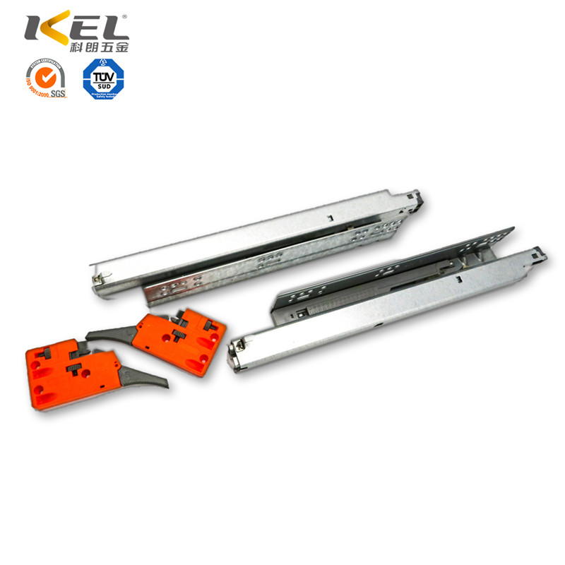 Sorprendente y resistente plástico telescópico Triple pliegue extensión completa rodamiento de bolas Undermount Cierre Suave riel deslizante de cajón oculto 2