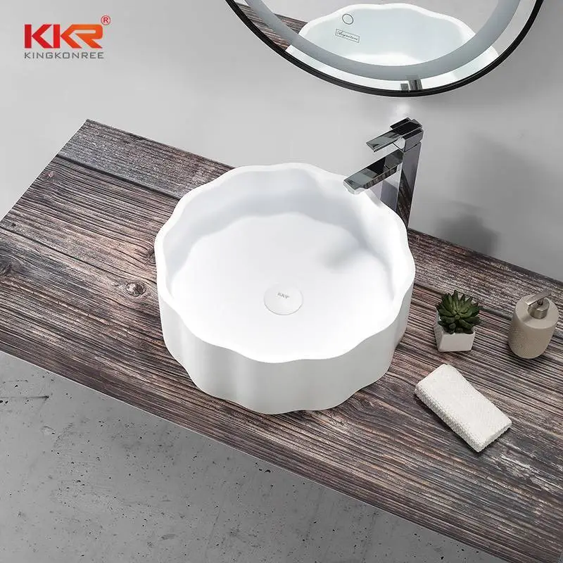 Custom White Artificial Marble Bathroom Sink Wash Basin KKR-1163 1