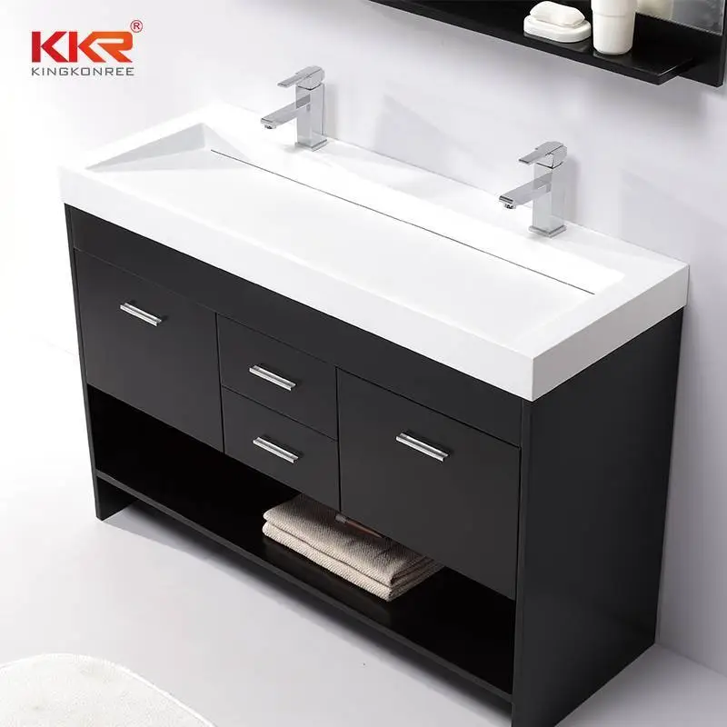 Lavabo tipo mueble de superficie sólida con diseño de pendiente pequeña, color blanco real, KKR-1264 1