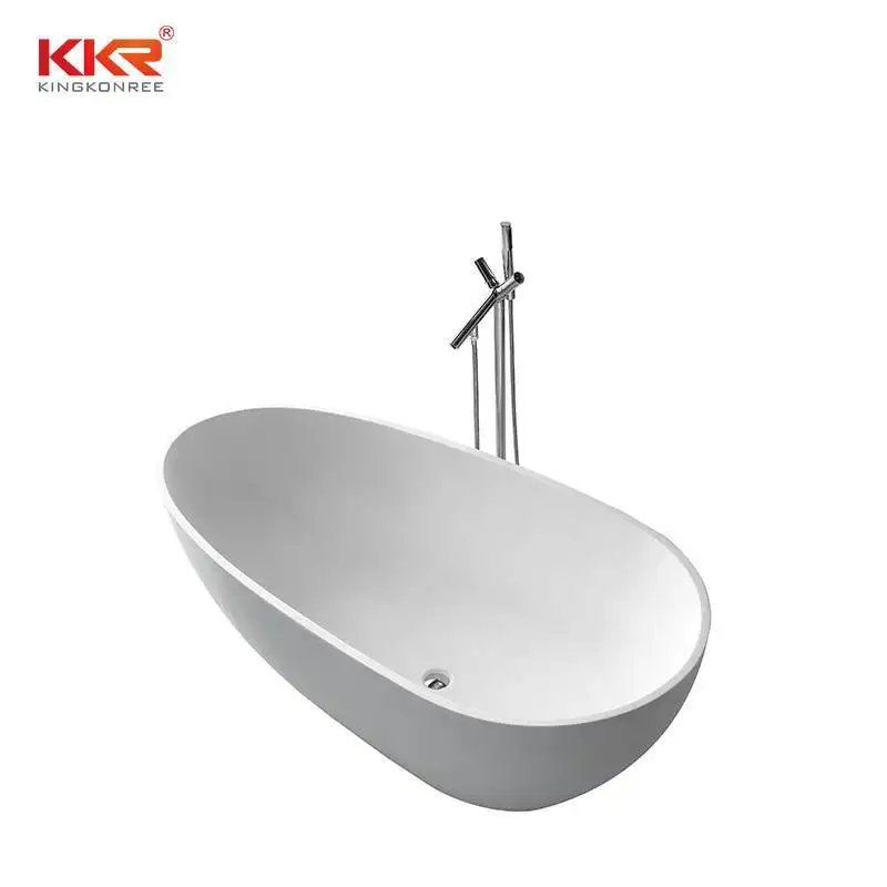 KingKonree Ellipse Oval Shape White Matt Solid Surface Bath Tub KKR-B001 Solid Surface Bathtub image37