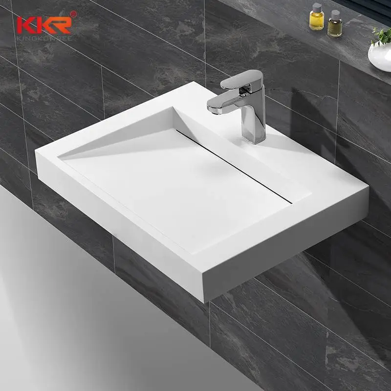 Best selling modern design solid surface square wall hung wash basin KKR-1260 1