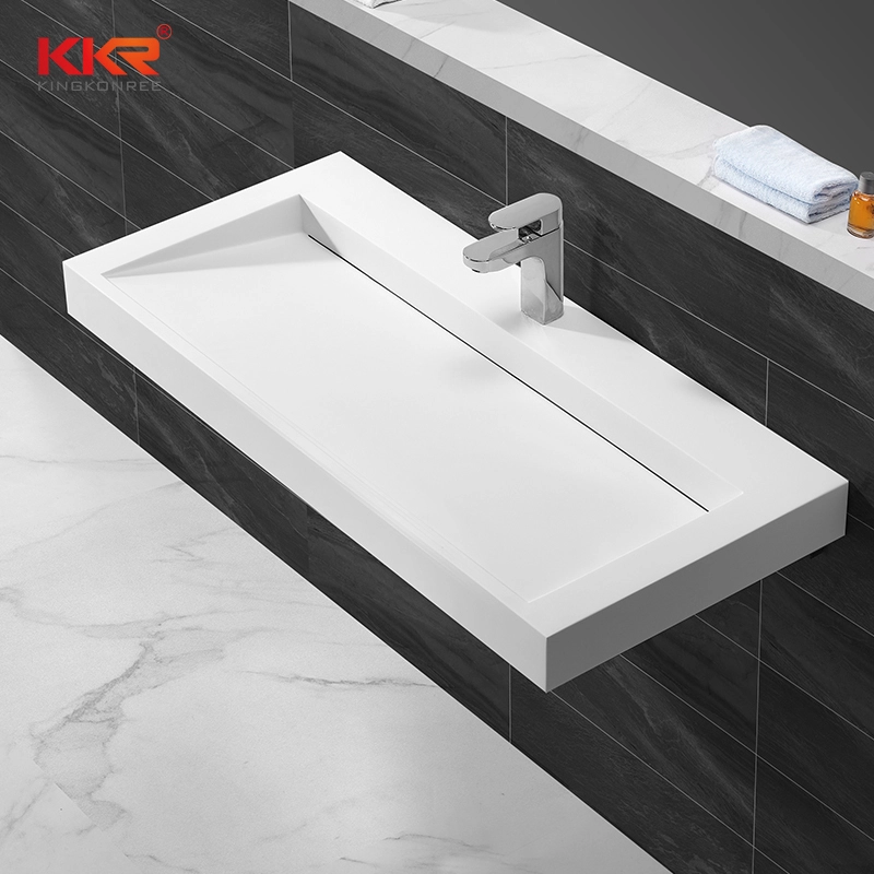 Rectangle acrylic solid surface wall hung basin with slope design KKR-1262 1