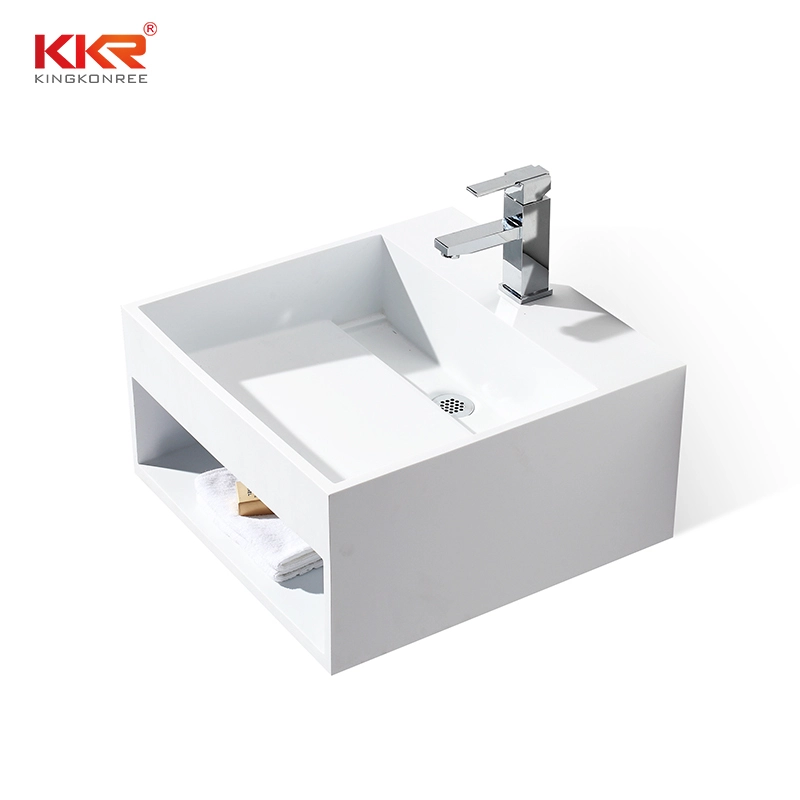 Wall mounted white marble acrylic solid surface square wasb basin KKR-1361 1