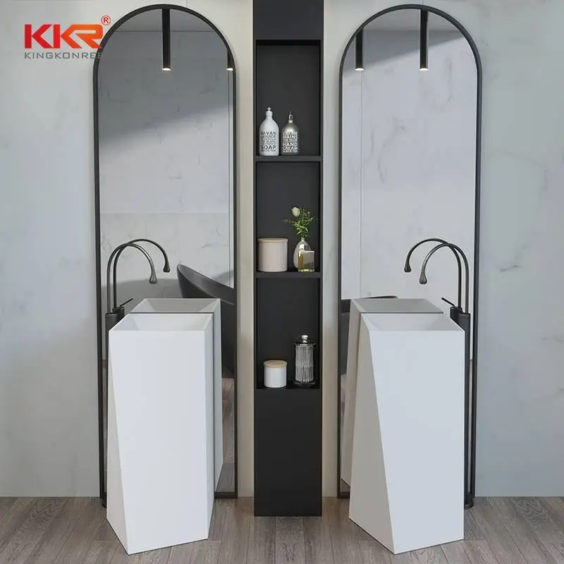 Diamond design white marble acrylic solid surface bathroom wasn basin KKR-1387 1