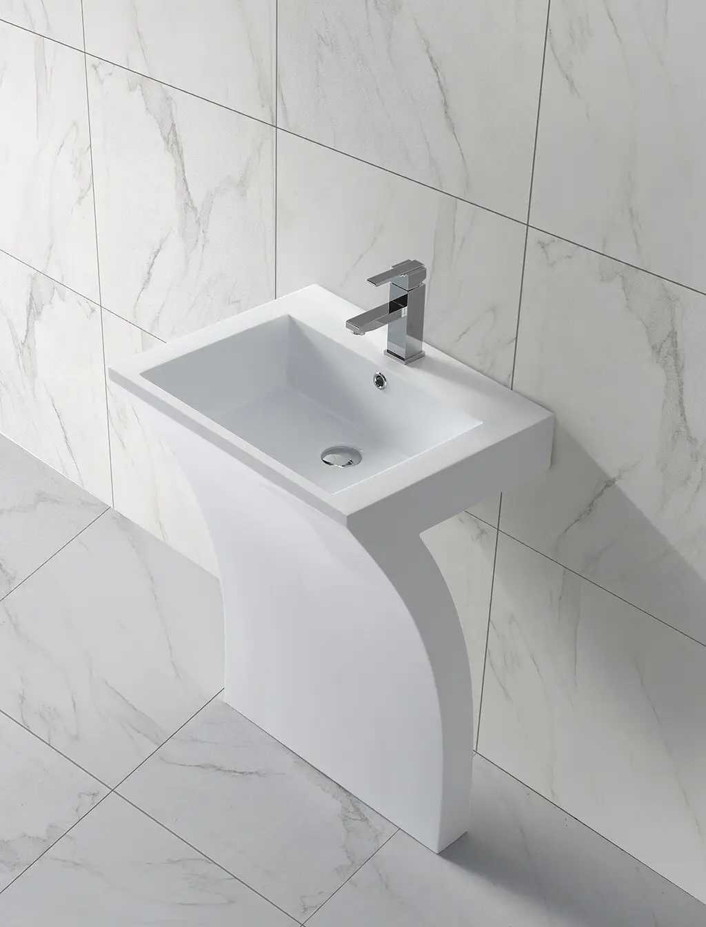7 Shape unique design acrylic marble solid surface free standing wash basin KKR-1393 2