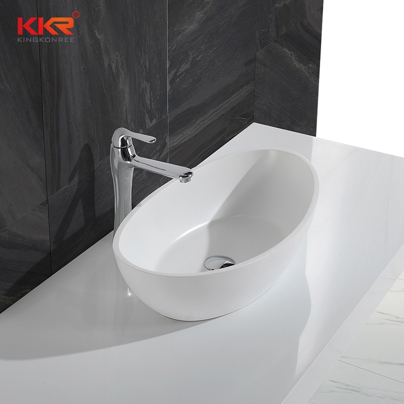 White Marble Acrylic Solid Surface Above Counter Vessel Sink KKR-1307 1
